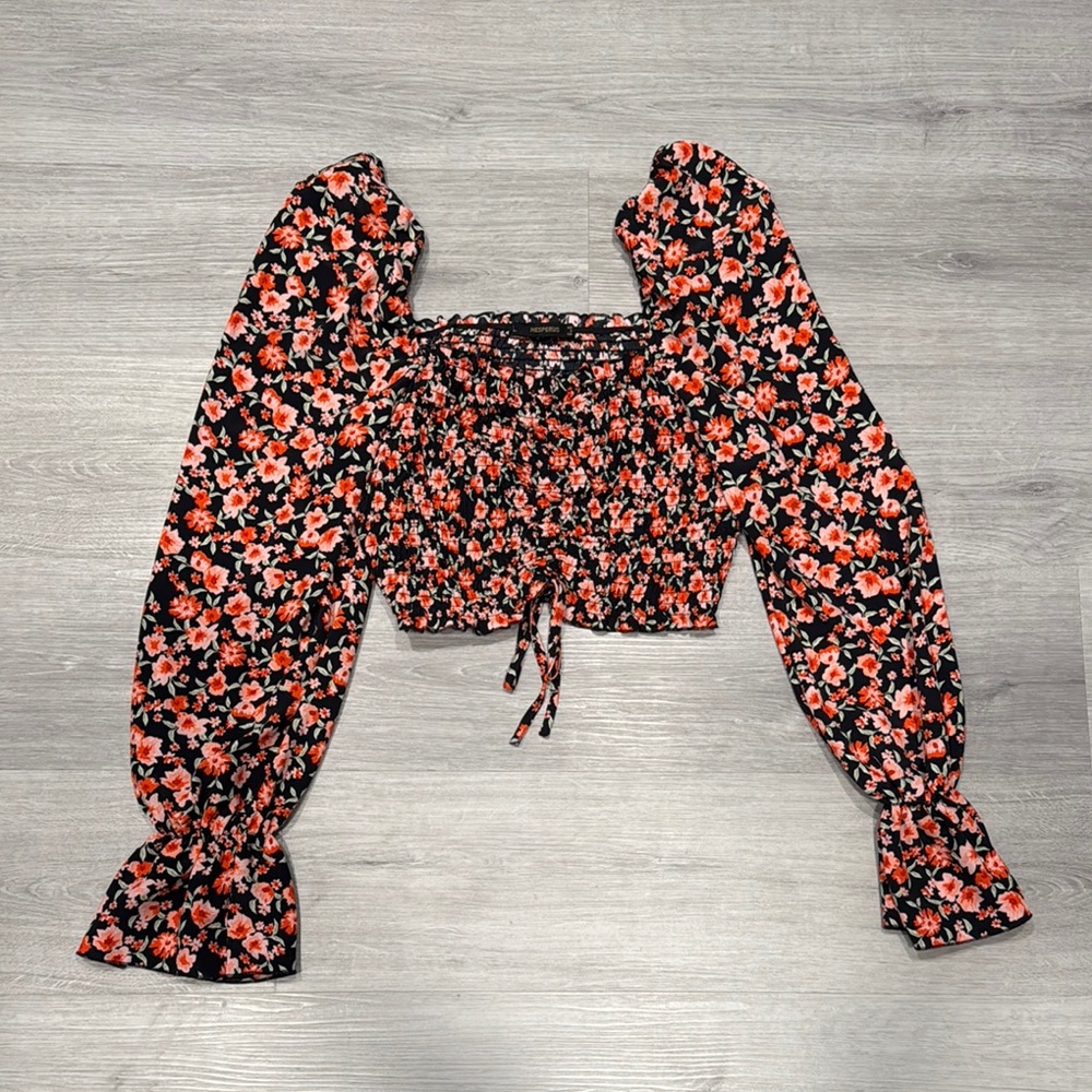 Floral Black and Red Women's Top